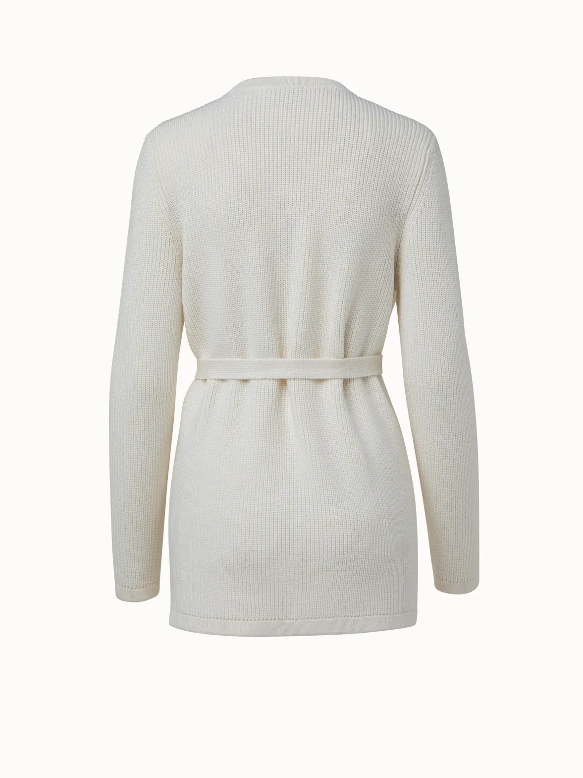 Lange Strickjacke mit Gürtel aus Wolle
