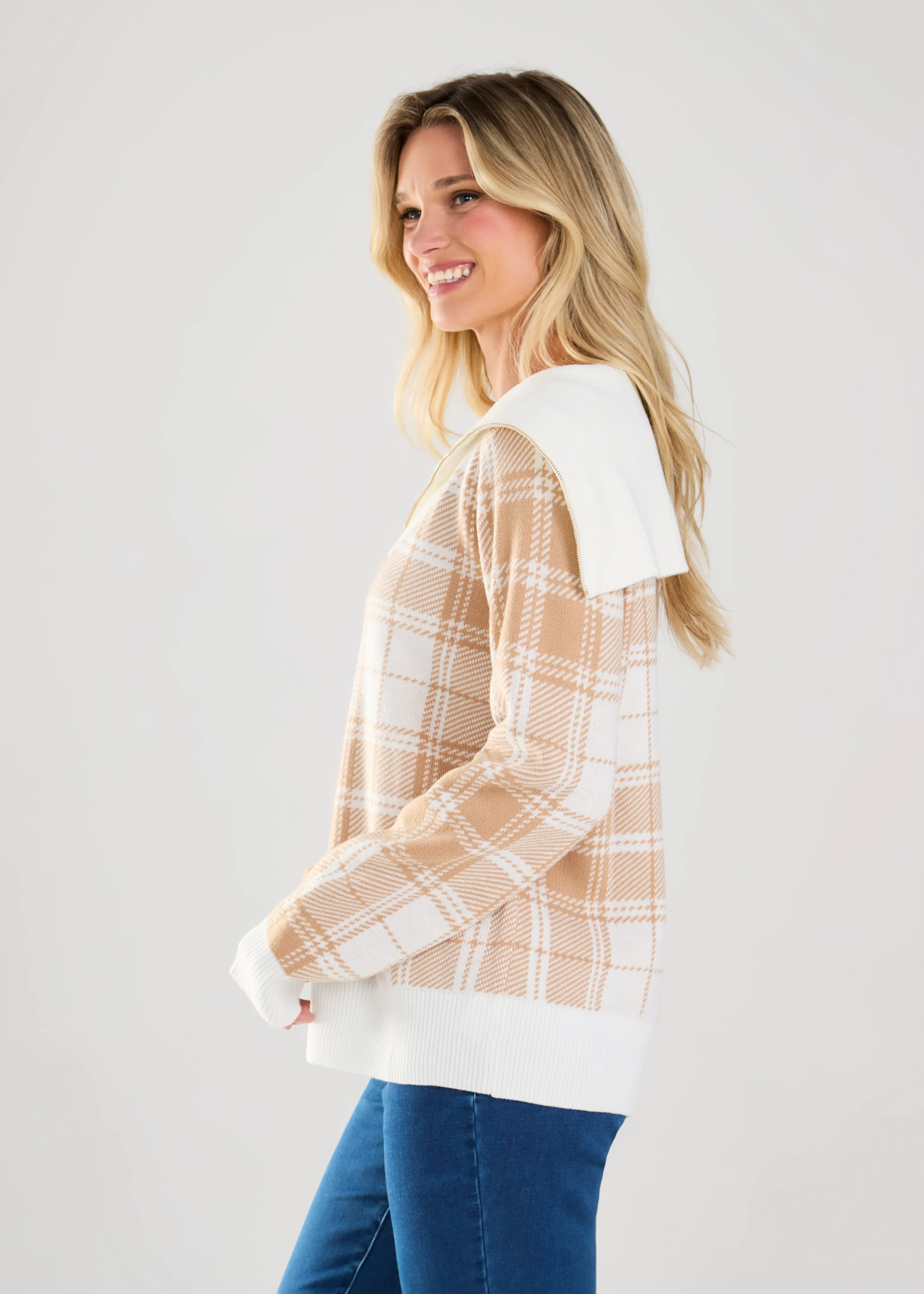 Plaid Half Zip Sweater
