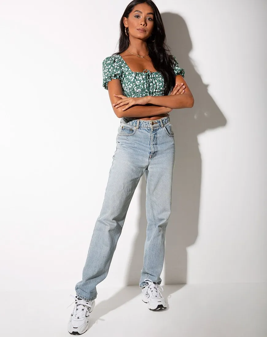 Raquel Top in Floral Field Green
