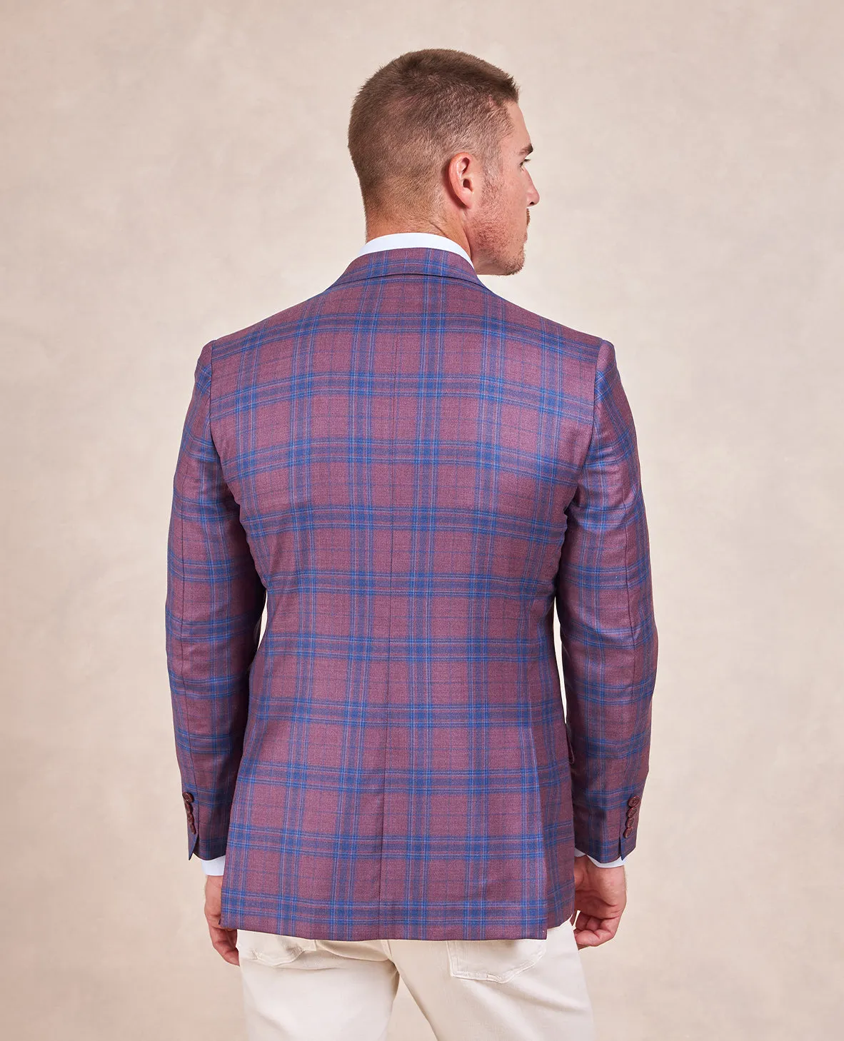 The Carter - Iconic Double Windowpane Check Sport Coat - Muted Red/Navy